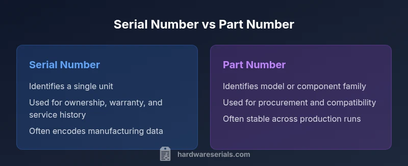Comparison infographic of serial number vs part number