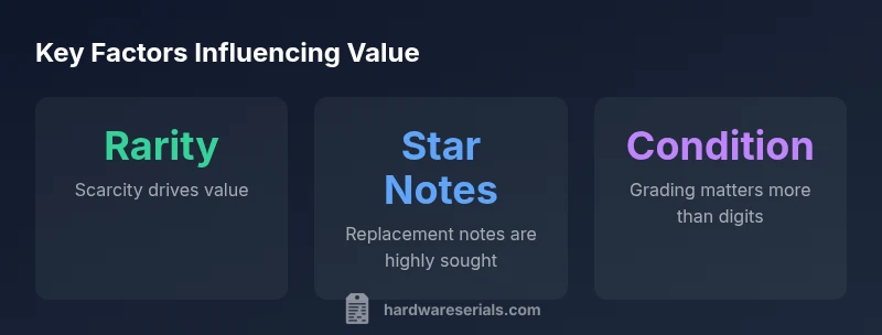 Infographic showing factors influencing value of old money by serial numbers