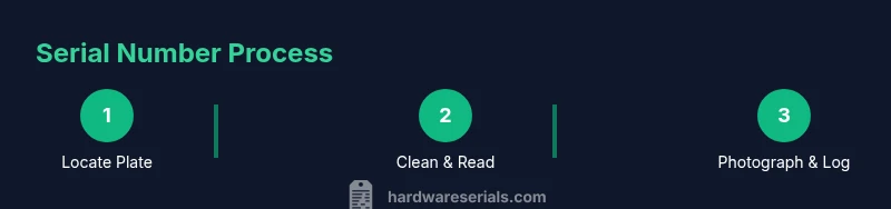 Tailwind styled infographic showing a 3-step process to locate and read a Maytag dryer serial number