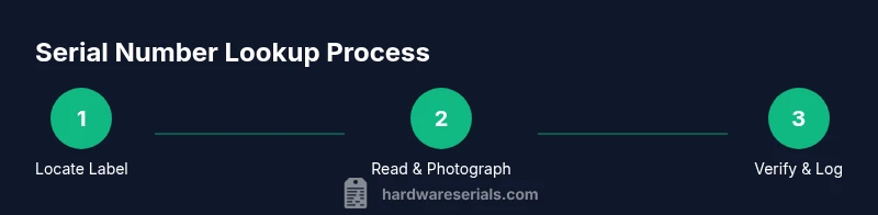 Process diagram showing locate, read, verify steps for Dell monitor serial numbers
