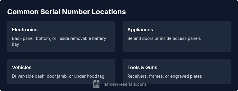 Infographic showing serial number locations on devices