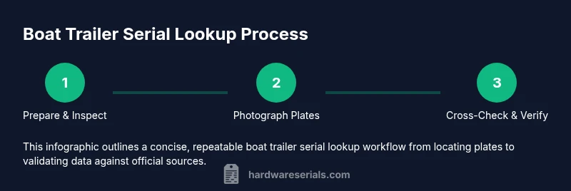 Infographic showing a step-by-step process for locating and verifying a boat trailer serial number