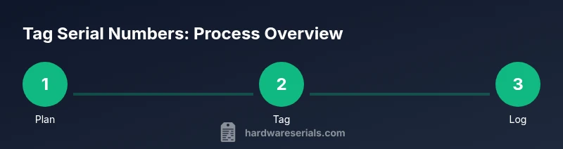 Infographic showing a three-step process to tag serial numbers: plan, tag, log