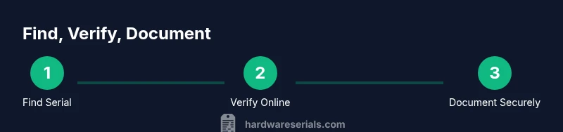 Infographic showing a 3-step process to find, verify, and document a TCL TV serial number